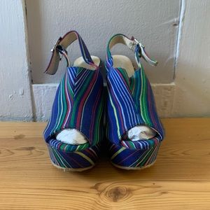 “Fabulous” brand multicolored striped wedge platform heel